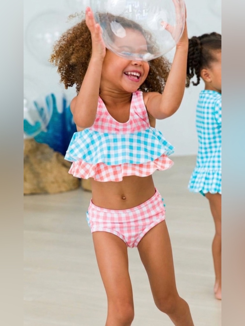 NWT Rufflebutts Seaside Gingham Color Block Flounce Bikini